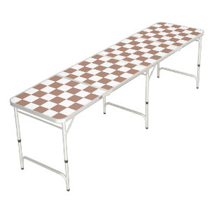 Checker squares mocha brown white geometric retro beer pong table