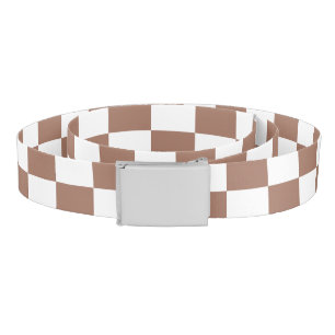 Checker squares mocha brown white geometric retro belt
