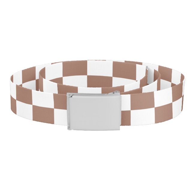 Checker squares mocha brown white geometric retro belt (Coil)