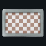 Checker squares mocha brown white geometric retro belt buckle<br><div class="desc">Checker squares mocha brown white geometric retro pattern gift for anyone. Cool retro checkered geometric square pattern. Vintage tile mousse brown and white modern checker.</div>