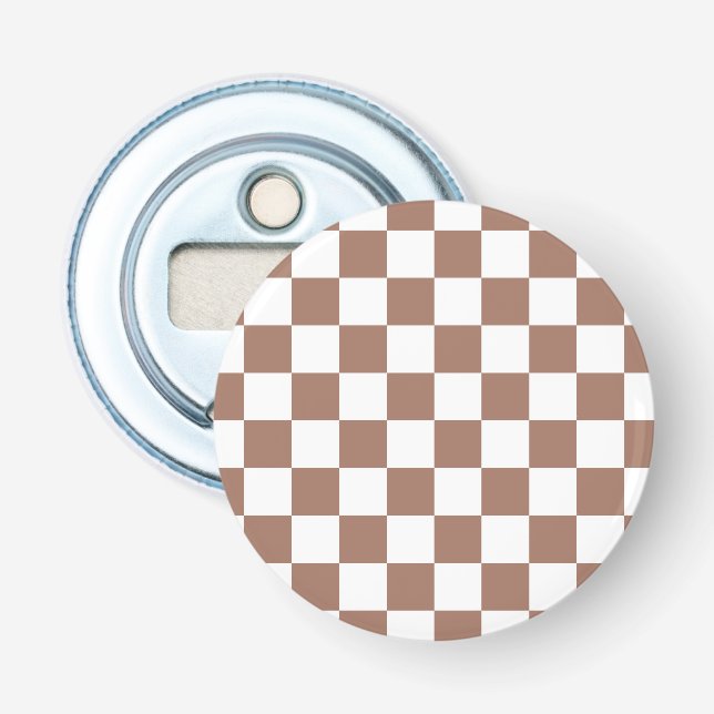 Checker squares mocha brown white geometric retro bottle opener (Front)