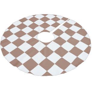 Checker squares mocha brown white geometric retro brushed polyester tree skirt