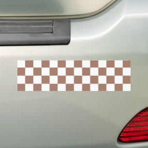 Checker squares mocha brown white geometric retro bumper sticker