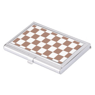 Checker squares mocha brown white geometric retro business card case