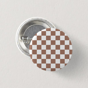 Checker squares mocha brown white geometric retro button