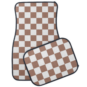 Checker squares mocha brown white geometric retro car floor mat