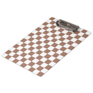 Checker squares mocha brown white geometric retro clipboard