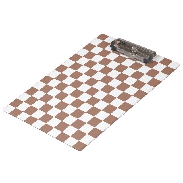 Checker squares mocha brown white geometric retro clipboard (Angled)