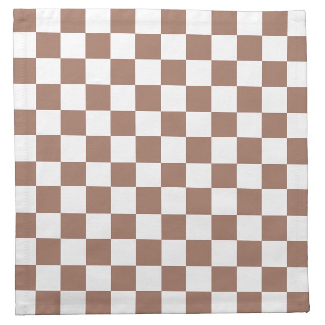 Checker squares mocha brown white geometric retro cloth napkin (Front)
