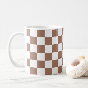 Checker squares mocha brown white geometric retro coffee mug