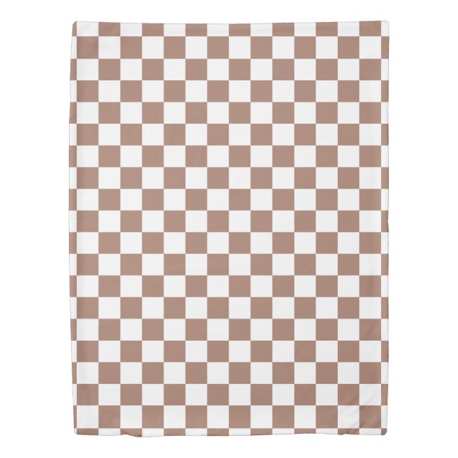 Checker squares mocha brown white geometric retro duvet cover (Front)