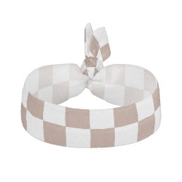 Checker squares mocha brown white geometric retro elastic hair tie