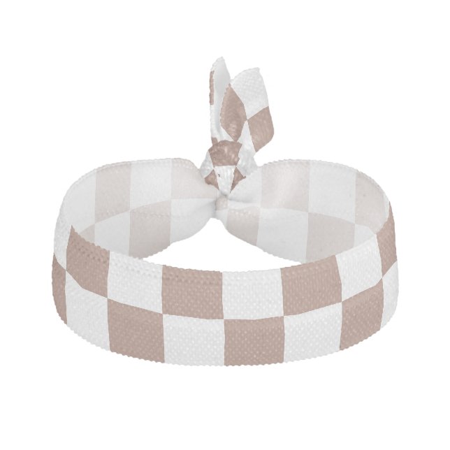 Checker squares mocha brown white geometric retro elastic hair tie (Front)