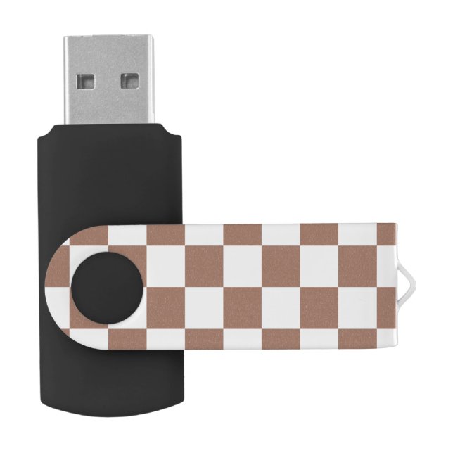 Checker squares mocha brown white geometric retro flash drive (Opened)