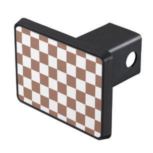 Checker squares mocha brown white geometric retro hitch cover