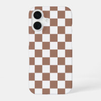 Checker squares mocha brown white geometric retro