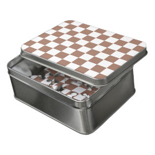 Checker squares mocha brown white geometric retro jigsaw puzzle