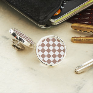 Checker squares mocha brown white geometric retro lapel pin