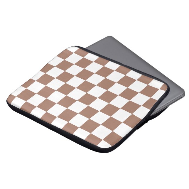 Checker squares mocha brown white geometric retro laptop sleeve (Front Top)
