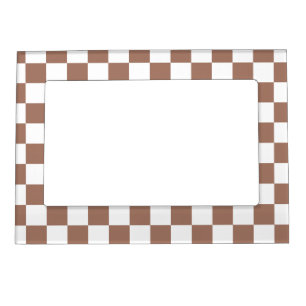 Checker squares mocha brown white geometric retro magnetic frame