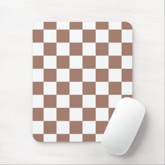 Checker squares mocha brown white geometric retro mouse pad