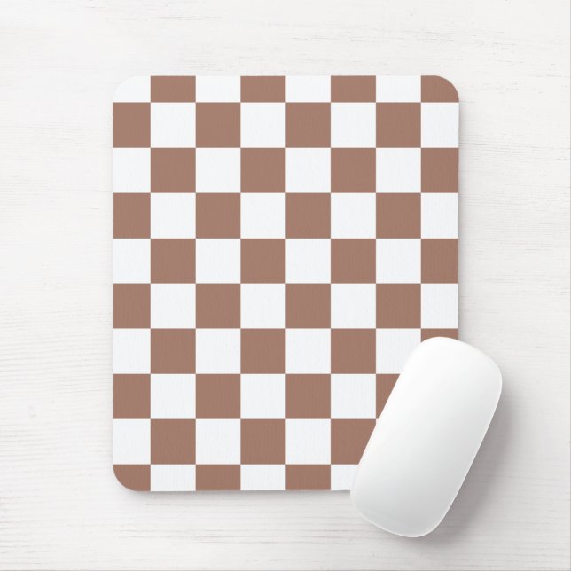 Checker squares mocha brown white geometric retro mouse pad (With Mouse)