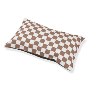 Checker squares mocha brown white geometric retro pet bed