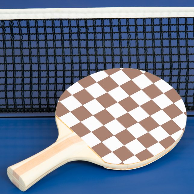 Checker squares mocha brown white geometric retro ping pong paddle (Insitu)