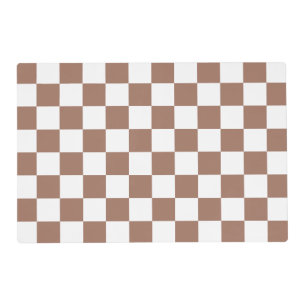 Checker squares mocha brown white geometric retro placemat