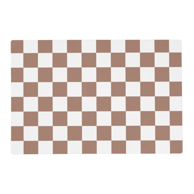 Checker squares mocha brown white geometric retro placemat (Front)