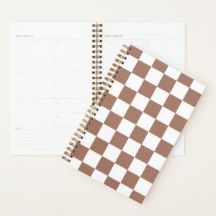 Checker squares mocha brown white geometric retro planner