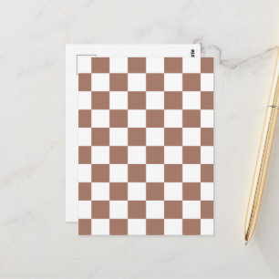 Checker squares mocha brown white geometric retro postcard