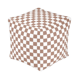 Checker squares mocha brown white geometric retro pouf