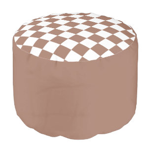 Checker squares mocha brown white geometric retro pouf