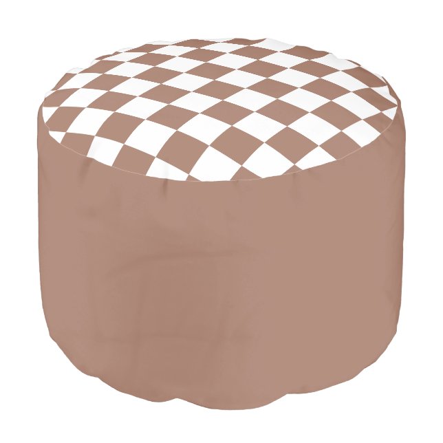 Checker squares mocha brown white geometric retro pouf (Angled Front)