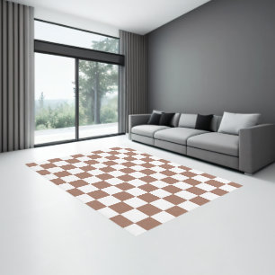 Checker squares mocha brown white geometric retro rug