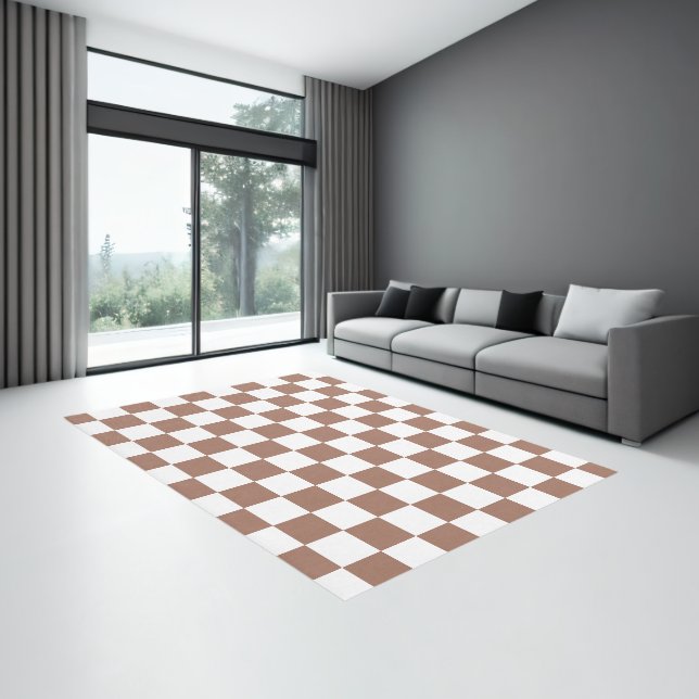 Checker squares mocha brown white geometric retro rug (Insitu (Indoor 3))