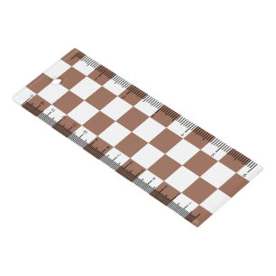 Checker squares mocha brown white geometric retro ruler