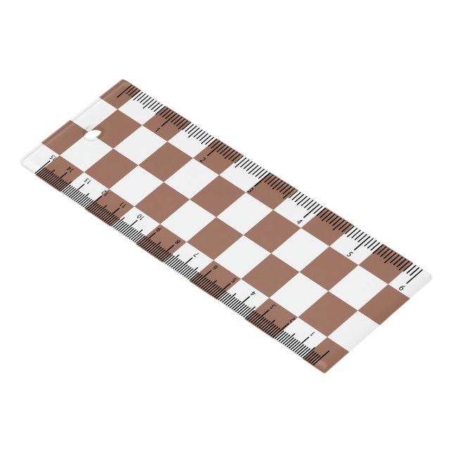 Checker squares mocha brown white geometric retro ruler (Angled)