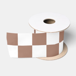 Checker squares mocha brown white geometric retro satin ribbon