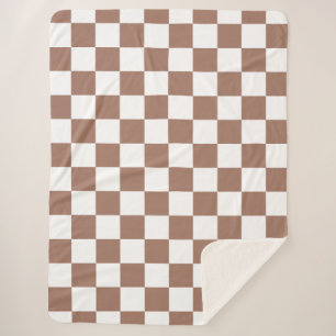 Checker squares mocha brown white geometric retro sherpa blanket