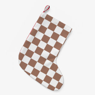 Checker squares mocha brown white geometric retro small christmas stocking