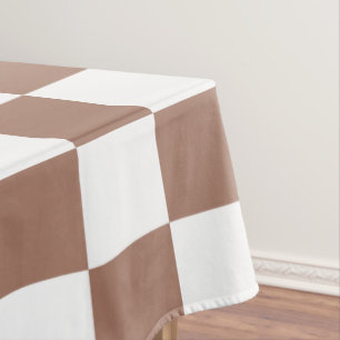 Checker squares mocha brown white geometric retro tablecloth