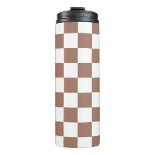 Checker squares mocha brown white geometric retro thermal tumbler