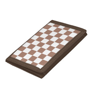 Checker squares mocha brown white geometric retro trifold wallet