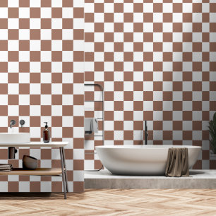 Checker squares mocha brown white geometric retro wallpaper