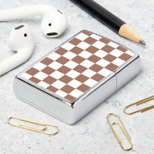 Checker squares mocha brown white geometric retro zippo lighter
