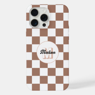 Checker squares mocha brown white retro Monogram iPhone 15 Pro Max Case
