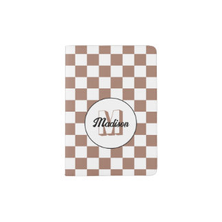 Checker squares mocha brown white retro Monogram Passport Holder