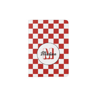 Checker squares red and white retro Monogram Passport Holder
